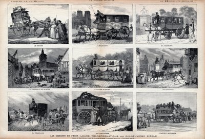 Der Omnibus von Paris: ihre Transformationen im 19. Jahrhundert: der Kuckuck - der Schotte - die Carolina - das Auto hat 60 Sitze - die weiße Dame - das Dreirad - die Béarnaise - der Pariser - der moderne Omnibus von Unknown artist
