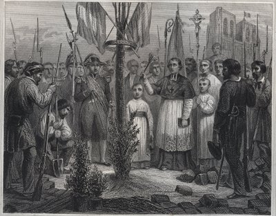 Die Pflanzung eines Freiheitsbaums während der Revolution - Gravur in „Les Fastes populaires, ou Histoire des actes heroiques du peuple et de son influence“ von Unknown artist