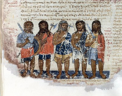 Die Armee der Riesen, die von der Armee König Davids besiegt wurde. Miniatur aus dem „Codex de l