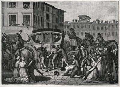 Die Ankunft von Papst Pius VI. (Giovanni Angelo Braschi genannt Pius VI., PIO 1717-1799) in Grenoble im Jahr 1799. Gravur von 1800. von Unknown artist