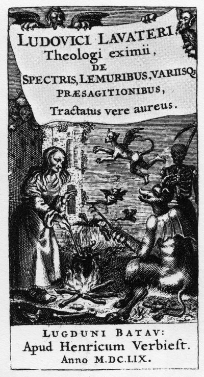 Der Kessel der Hexe - Frontispiz des Buches „De spectris lemuribus et magnis“ von Ludwig Lavater (1527-1586) - 1659 von Unknown artist