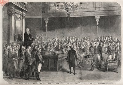 Der Duke of Wellington (Arthur Wellesley) steht an der Bar des House of Commons, um die Glückwünsche des Sprechers zu seinem Sieg bei Vimeiro, Peninsular War, entgegenzunehmen von Unknown artist