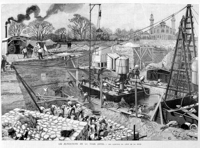 Die Fundamente des Eiffelturms: die Kästen auf der Seine-Seite - in „Illustration“ vom 14.05.1887 von Unknown artist
