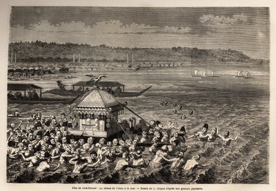 Das Matsouri (Jahrmarkt, Prozession) von Tennoo Gots, findet jedes Jahr am 6. Tag des 6. Monats statt, für die Fischer der Strände von Yedo (oder Edo, dem heutigen Tokio), es ist die Feier des Jahrestages ihrer Lieblingsgottheit: Tengu, der geflügelte von Unknown artist