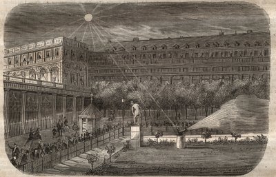 Die Mittagskanone (Sonnenkanone) am Palais Royal in Paris. Gravur von 1857 im „Le Musée Des Sciences“ von Unknown artist