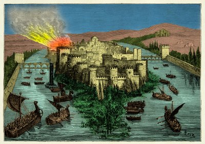 Die Belagerung von Paris 845 durch die Wikinger mit Ragnar Lodbrok an ihrer Spitze von Unknown artist
