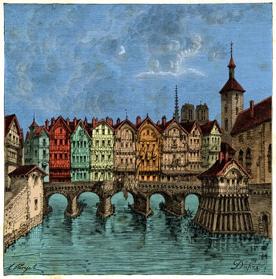 Die kleine Brücke, die später die Pont au Change in Paris im Mittelalter wurde von Unknown artist