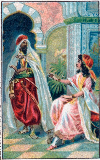 Der Sultan und die Prinzessin. Geschichte „Histoire du cheval enchante“ in „Les mille et une nuits“. Chromolithographie aus dem späten 19. Jahrhundert von Unknown artist