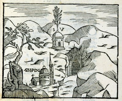 Das Grab von Virgil (70 v. Chr. - 19 v. Chr.) in Pozzuoli. Xylographie nach einem Reiseführer aus dem 17. Jahrhundert. von Unknown artist