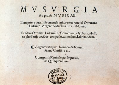 Titelseite von Musurgia, praktisches Handbuch der Musik (1536) von Unknown artist