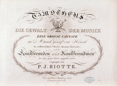 Titelseite der Partitur von Timotheus von G. F. Händel (1812) von Unknown artist