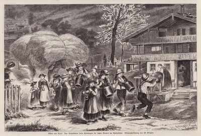 Traditionelles Läuten von Kuhglocken zur Feier des Einbringens der letzten Ernte im Alpbachtal, Tirol, Österreich (Gravur) von Unknown artist