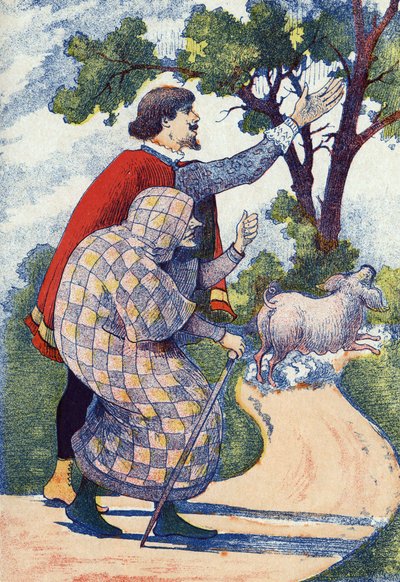 Forelle verwandelt sich in eine Sau. Anonyme Illustration für „Der blaue Vogel“ von Madame d