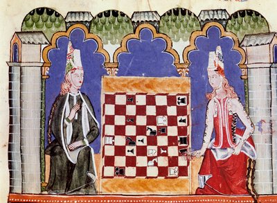 Zwei Frauen spielen Schach. Miniatur aus dem Manuskript 