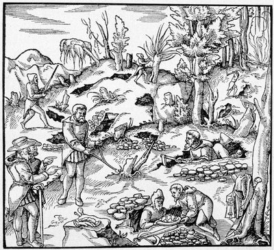 Verwendung des magischen Eimers zur Suche nach den Schätzen der Erde - in „Das Buch der Minen“ von Agricola von Unknown artist
