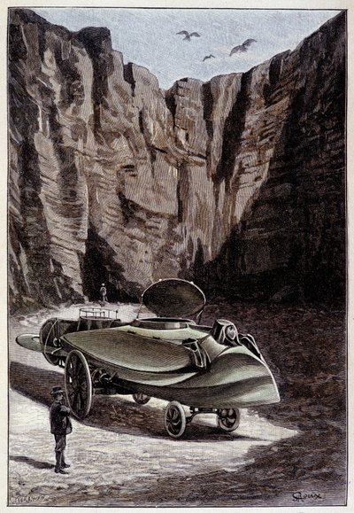 Fahrzeug „fusiforme“ - in „Der Herr der Welt“ von Jules Verne, illustriert von Roux von Unknown artist
