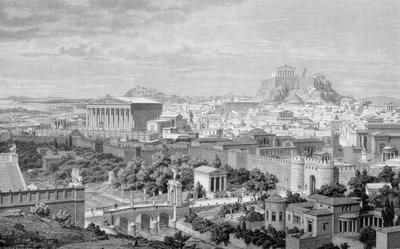 Ansicht von Athen, der Hadrianstempel und die Akropolis von Unknown artist