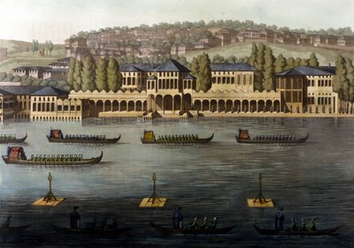 Ansicht von Konstantinopel, eine der Residenzen des Sultans am Bosporus. 19. Jahrhundert. von Unknown artist
