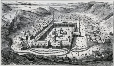 Ansicht von Mekka und seiner großen Moschee zur Zeit des Pilgerbesuchs - Gravur aus dem 19. Jahrhundert. von Unknown artist