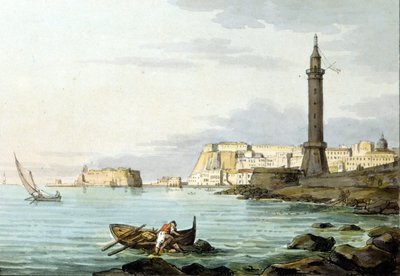 Blick auf Neapel vom Hafen aus. Links steht das Castel dell