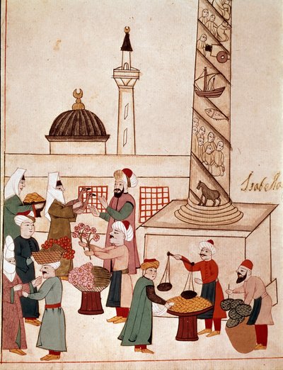 Ansicht eines Basars in Konstantinopel (Miniatur aus einem Manuskript des 19. Jahrhunderts) von Unknown artist