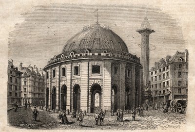 Ansicht der Halle au blé in Paris (erbaut 1763-1769) und der Medici-Säule, Gravur Anfang des 19. Jahrhunderts von Unknown artist