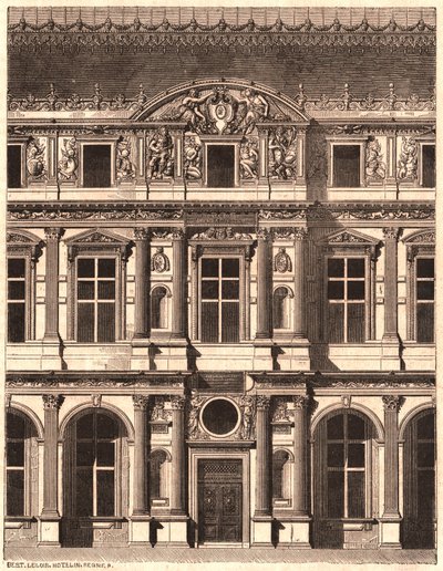 Ansicht eines Teils der Vorderseite des Hofes des Louvre, Paris, Frankreich von Unknown