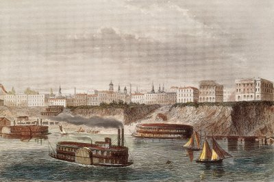 Ansicht der Stadt Cincinnati und des gleichnamigen Flusses in Ohio. Dampfschiffe und Raddampfer segeln. Gravur aus dem 19. Jahrhundert von Unknown artist