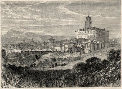 Ansicht der Stadt Monterotondo in Italien. Gravur in „L