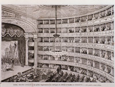 Ansicht der ersten Aufführung der Oper Der Herzog von Alba, im Teatro Apollo, Rom von Unknown artist