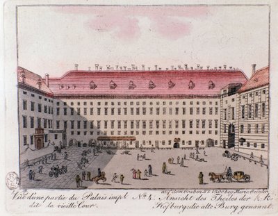 Ansicht des Teils des Kaiserpalastes namens Alte Burg in Wien. Österreich. Gravur von 1815. Private Sammlung von Unknown artist