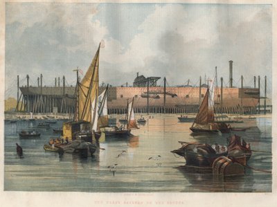 Ansicht des transatlantischen Liners „Great Eastern“ (Leviathan) im Bau in der Thames-Werft in London. Gravur in „The Illustrated London News“ vom 7. November 1857. von Unknown artist