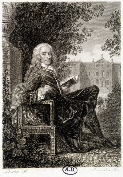 Voltaire liest in einem Park - Gravur von Unknown artist