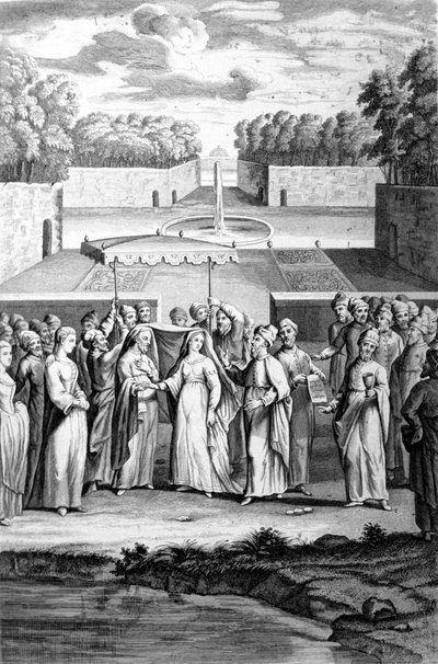 Hochzeit nach hebräischem Ritus. Gravur aus dem 19. Jahrhundert. von Unknown artist