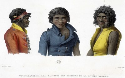 Wilder in der Nähe des Nepean River, Port Jackson, New Holland. Gravur aus dem frühen 19. Jahrhundert von Unknown artist