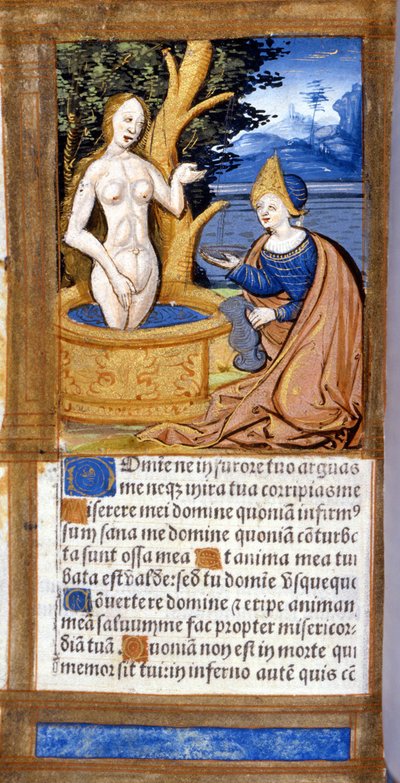 Frau bei ihrer Toilette. Seite eines Manuskripts aus dem Pentateuch. 15. Jahrhundert. Biblioteca Braidense, Mailand von Unknown artist
