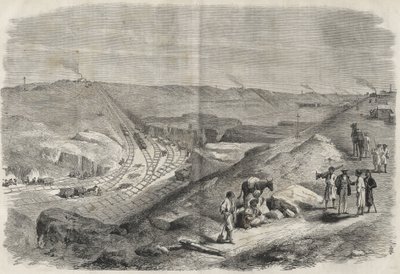 Arbeiten am Suezkanal 1864 - Baustelle und Bohrarbeiten am Suezkanal 1864 (Chaluf Tranchee) von Unknown artist