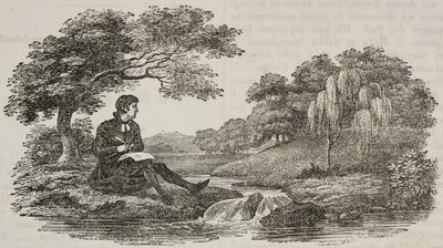 Schriftsteller unter Baum vor Bach, Illustration aus Teatro universale, Raccolta enciclopedica e scenografica, Nr. 575, 19. Juli von Unknown artist