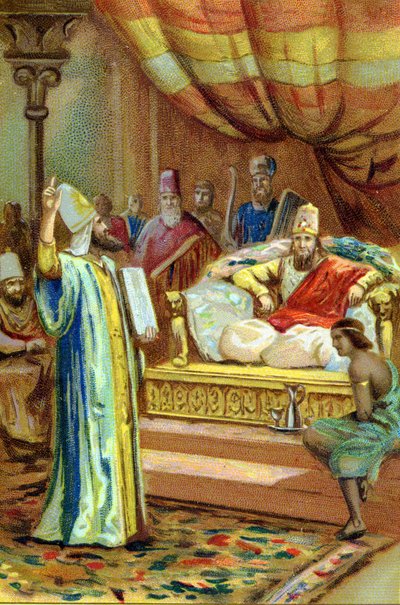 Zarathustra (Zarathustra, Zarathushtra, Zarathustra oder Zoroastra), iranischer Prophet und Religionsreformer (6. Jahrhundert v. Chr.) am Hof des Königs von Bactres. Chromolithographie des 19. Jahrhunderts von Unknown artist