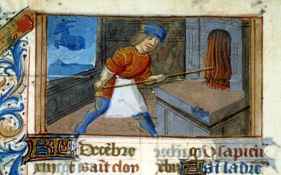 Tierkreiszeichen Steinbock und Bäcker in seinem Ofen - Miniatur Mittelalter (ref.: 137, 051v) - Genehmigung der Stadtbibliothek von Toulouse anfordern (tel: 05 62 27 66 66) von Unknown artist