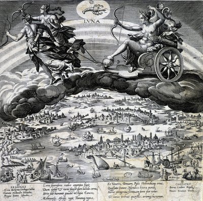 Sternzeichen Krebs. Mond, Darstellung des Tanks von Semelee. Gravur des 19. Jahrhunderts von Unknown artist
