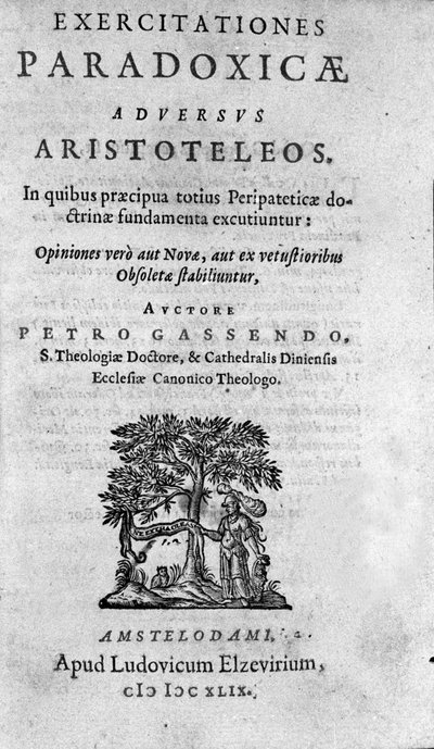 Frontispiz von "Exercitationum paradoxicarum adversus Aristoteleos" von Pierre Gassendi (1592-1655), französischer Philosoph, Astronom, Mathematiker und Physiker von Unknown artist