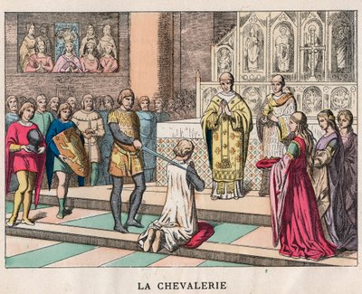 Ritterschlag - La Chivalerie - Weihe eines Ritters - Gravur Ende des 19. Jahrhunderts in „Nos Gires Nationales - Images et récits“ von Unknown artist