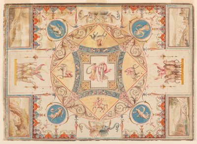 Decke in Hadrians Villa, mit Nymphen, Kentauren, Hirschen und Elefanten von Unknown, Italian