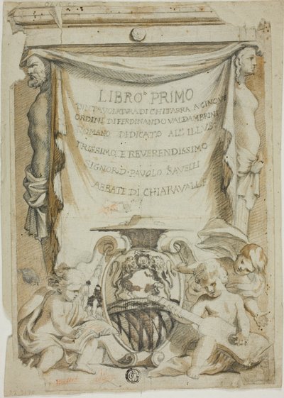 Entwurf für Titelseite des Gitarrenhandbuchs von Ferdinando Valdambrini von Unknown Italian