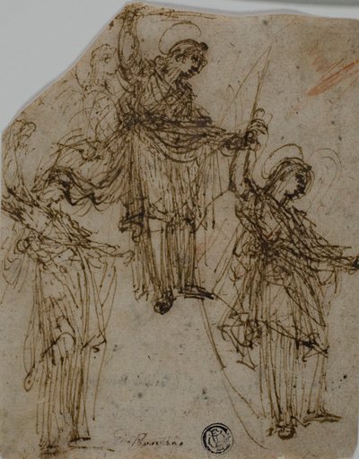 Skizzen eines stehenden Heiligen mit Schwert (recto); Skizzen von Figuren und Köpfen (verso) von Unknown Lombard