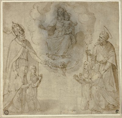 Jungfrau und Kind vor den Heiligen Fabianus (oder Gregor der Große) und Joseph von Unknown Sienese
