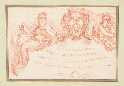 Zeichnung, Deckendetail mit zwei sitzenden Figuren und Wappenschild, ca. 1759–70 von Unknown artistUnknown artist