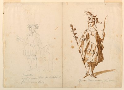 Zeichnung, Kostümentwurf: Jugend und Diana für ein Ballett, ca. 1720 von Unknown artistUnknown artist