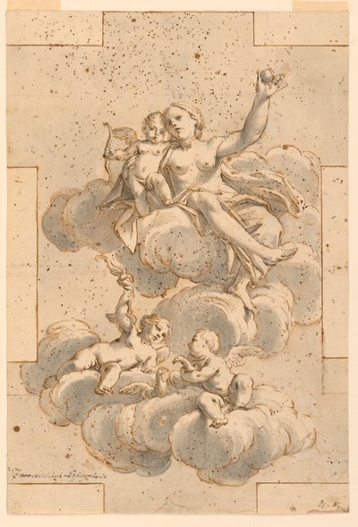 Zeichnung, Entwurf für ein Deckenbild, Venus, Amor und Putti, 1700–29 von Unknown artistUnknown artist